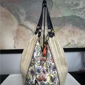 Sakroots Floral & Butterfly Crochet Tote Bag with Navy Accents